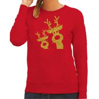 Bellatio Decorations foute kersttrui - sweater - dames - gouden rendieren - zwart - glitter goud