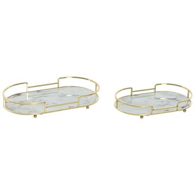 Set van trays Home ESPRIT Wit Gouden Metaal Kristal 31 x 17 x 5 cm (2 Stuks)