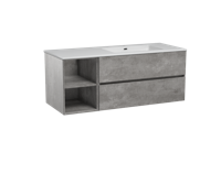 Storke Edge zwevend badmeubel 130 x 52 cm beton donkergrijs met Diva asymmetrisch rechtse wastafel in glanzend composiet marmer - thumbnail