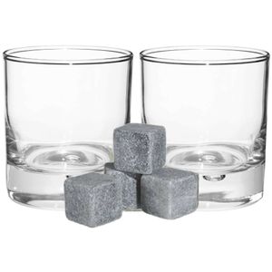 Luxe whiskyglazen set 6x stuks 300 ml met 6x whisky ijsblokstenen