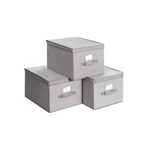 Set van 3 opbergdozen met deksel, Lichtgrijs / 40 X 30 X 25 cm