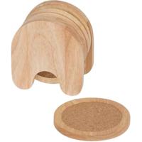 Cosy & Trendy Glazen onderzetters - 5x stuks - bruin - hout/kurk - Dia 10 cm - In houten houder