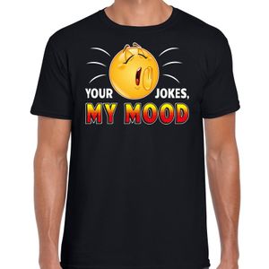 Funny emoticon t-shirt your jokes my mood zwart voor heren