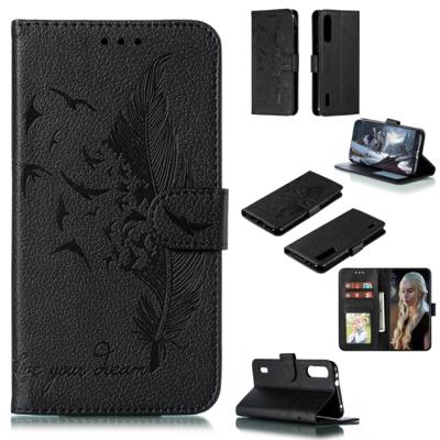 Feather patroon Litchi textuur horizontale Flip lederen draagtas met portemonnee & houder & kaartsleuven voor Xiaomi mi CC9e (zwart)