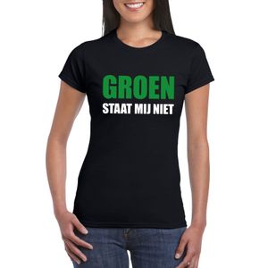 Groen staat mij niet tekst t-shirt zwart voor dames