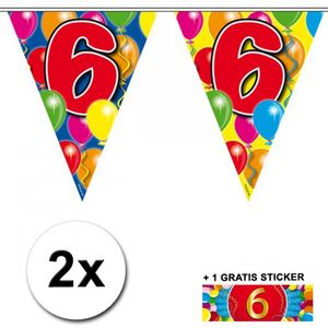 2x vlaggenlijn 6 jaar met gratis sticker