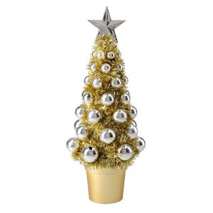 Complete mini kunst kerstboompje/kunstboompje goud/zilver met kerstballen 30 cm   -