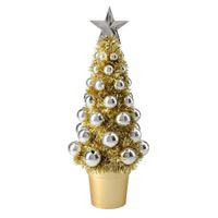 Complete mini kunst kerstboompje/kunstboompje goud/zilver met kerstballen 30 cm   - - thumbnail