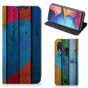 Samsung Galaxy A20e Book Wallet Case Wood Heart - Cadeau voor je Vriend