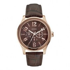 Guess horlogeband W0008G3 Leder Donkerbruin 22mm + bruin stiksel