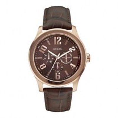 Guess horlogeband W0008G3 Leder Donkerbruin 22mm + bruin stiksel