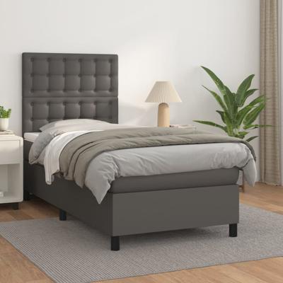 Boxspring met matras kunstleer grijs 90x200 cm