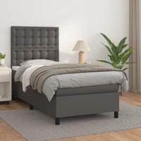 Boxspring met matras kunstleer grijs 90x200 cm
