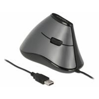 Delock 12527 Ergonomische muis USB Optisch Zwart/zilver 4 Toetsen 800 dpi
