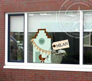 Geboorte raamsticker huis holland mint groen