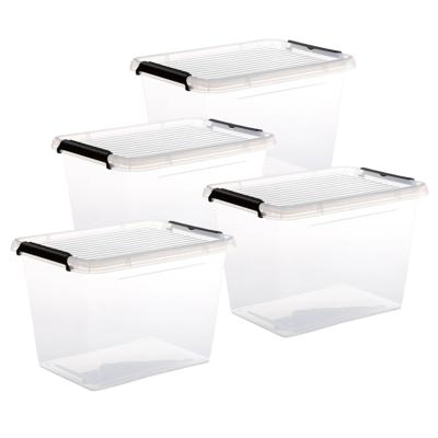 5Five opberg kist met deksel - 4x - Clip Box - 19 liter - 39 x 29 x 27 cm - kunststof - transparant