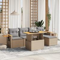 6-delige Loungeset met kussens poly rattan beige