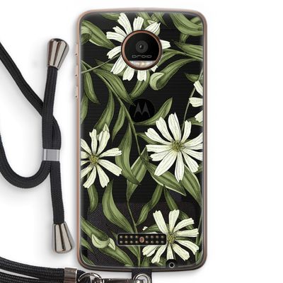 Wit bloemenpatroon: Motorola Moto Z Force Transparant Hoesje met koord