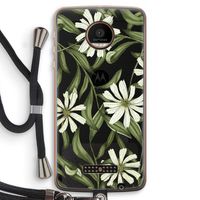Wit bloemenpatroon: Motorola Moto Z Force Transparant Hoesje met koord Wit bloemenpatroon: Motorola Moto Z Force Transparant Hoesje met koord