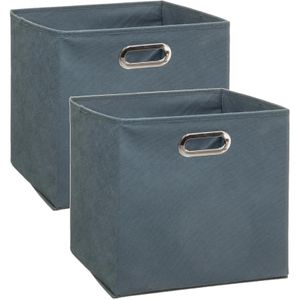 Set van 4x stuks opbergmand/kastmand 29 liter grijsblauw linnen 31 x 31 x 31 cm