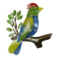 Metalen Wanddecoratie Vogel op Tak Blauw/Groen