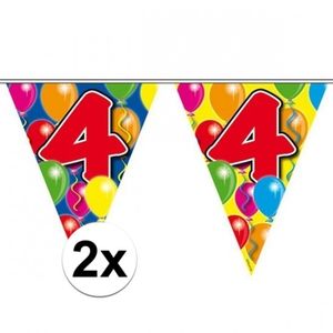 2x Feestartikelen Leeftijd vlaggenlijn 4 jaar