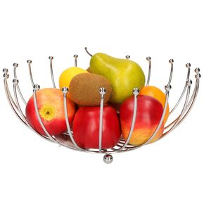 Fruitschaal/fruitmand rond zilver metaal 32 cm - Fruitschalen