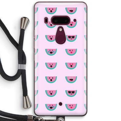 Smiley watermeloenprint: HTC U12+ Transparant Hoesje met koord