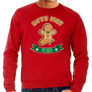 Foute Kersttrui/sweater voor heren - Gingerbread koekemannetje - rood - Bite Me