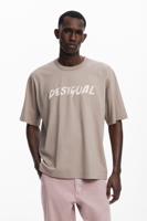 T-shirt met korte mouwen en logo met textuur - BROWN - M