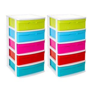 2x stuks ladeblok/bureau organizer met 5x lades multi-color/wit L40 x B39 x H81 cm