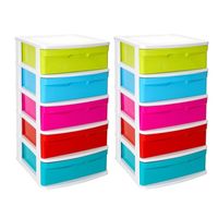 2x stuks ladeblok/bureau organizer met 5x lades multi-color/wit L40 x B39 x H81 cm - thumbnail