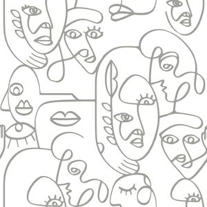 Noordwand Behang Friends & Coffee Line Art Faces wit en metallic