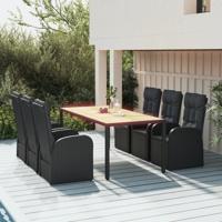 7-delige Tuinset met kussens poly rattan zwart
