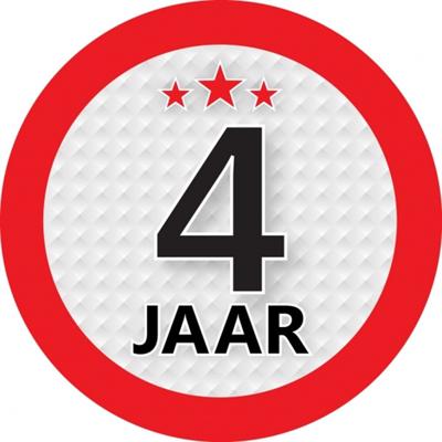 4 jaar leeftijd sticker - rond - Dia 9 cm - 4 jaar verjaardag - jubileum - leeftijd versiering