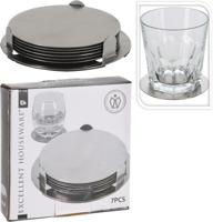 Onderzetter rvs 6 stuks in houder