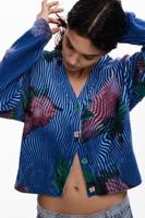 Gebreid vest met bloemen - BLUE - L