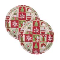HI bord met sneeuwpop - 4x - rood/groen - metaal - 26 cm - kerstontbijt - kerstdiner - kerstartikele