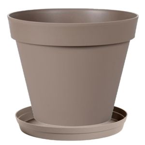 Bloempot Toscane kunststof taupe D30 x H26 cm inclusief onderschaal D23 cm