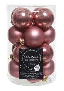 Kerstballen rond velours roze dia3.5cm 16st