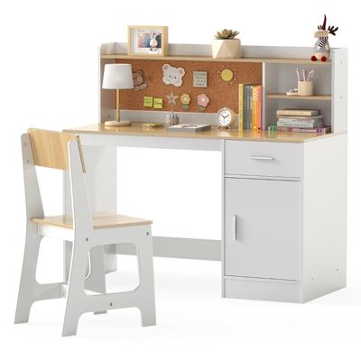 Kindertafel & Stoel Set Kinderbureau van Hout met Planken & Lade Natuur