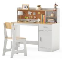Kindertafel & Stoel Set Kinderbureau van Hout met Planken & Lade Natuur