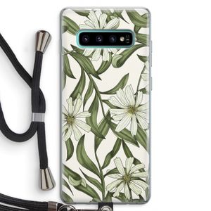 Wit bloemenpatroon: Samsung Galaxy S10 Plus Transparant Hoesje met koord