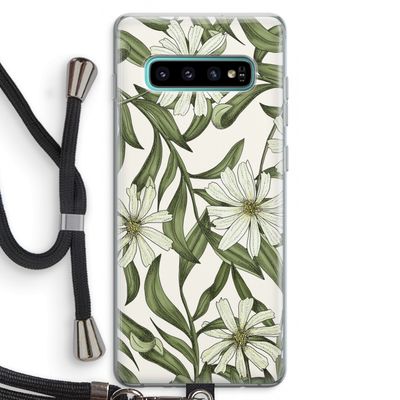 Wit bloemenpatroon: Samsung Galaxy S10 Plus Transparant Hoesje met koord