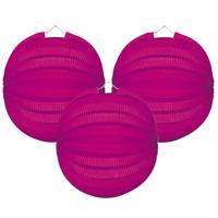 Lampion - 3x - fuchsia roze - 22 cm - papier