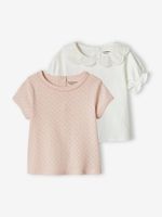 Set van 2 baby-T-shirts met korte mouwen roze (poederkleur)