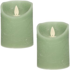 3x Jade groene LED kaarsen / stompkaarsen met bewegende vlam 10 cm