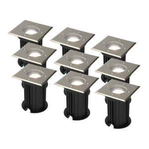 9x Ramsay dimbare LED grondspot - Vierkant - RVS - 6000K daglicht wit - 5 Watt - IP67 straal waterdicht - 3 jaar garantie Grondspot buiten 230V