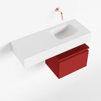 Toiletmeubel Mondiaz Andor | 80 cm | Meubelkleur Fire | Lex vrijhangend wastafel Talc Rechts | Zonder kraangat Toiletmeubel Mondiaz Andor | 80 cm | Meubelkleur Fire | Lex vrijhangend wastafel Talc Rechts | Zonder kraangat