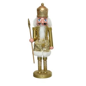 Kerstbeeldje kunststof notenkraker poppetje/soldaat goud 28 cm kerstbeeldjes
